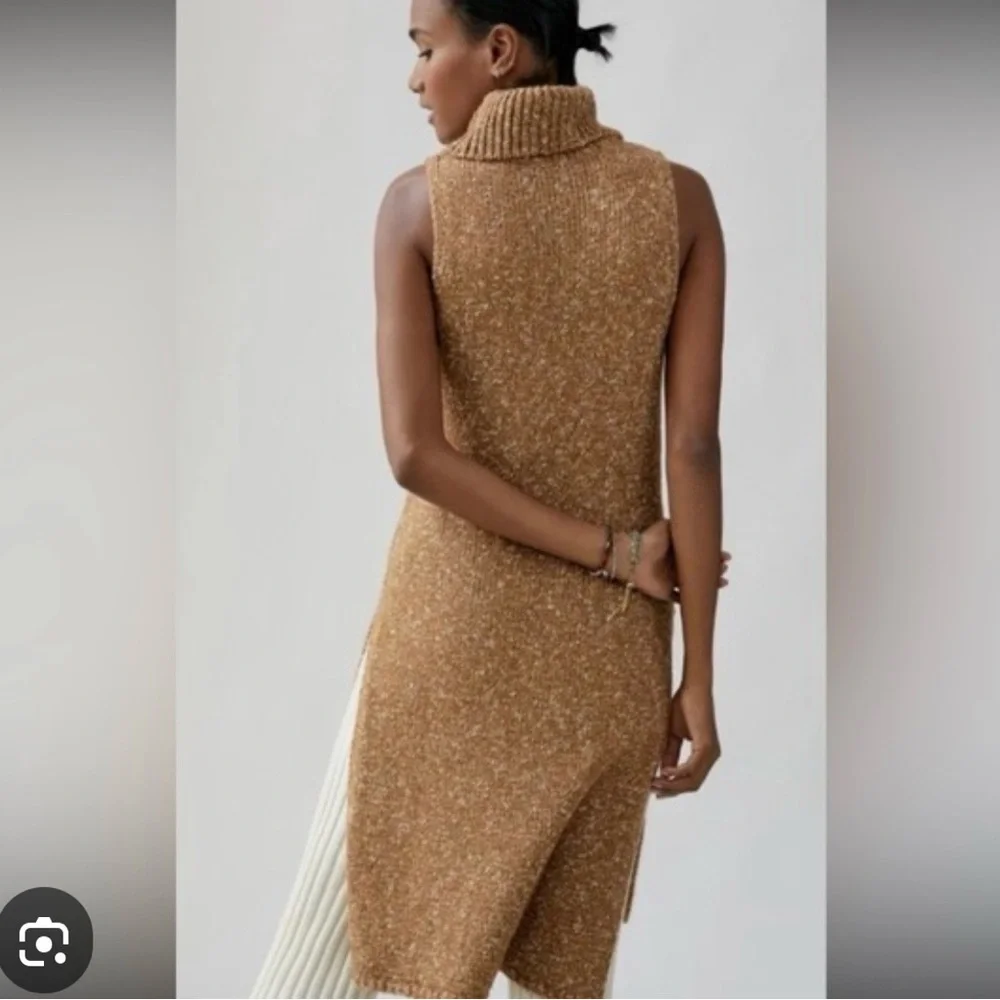 Anthropologie Tan Knit Tunic Sweater Turtleneck Maxi Top‎ XS Minimal Classic